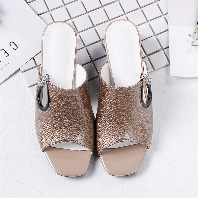 Women's Summer Leather Heeled Sandals