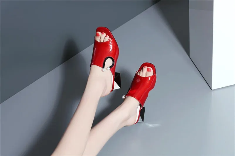 Women's Summer Leather Heeled Sandals