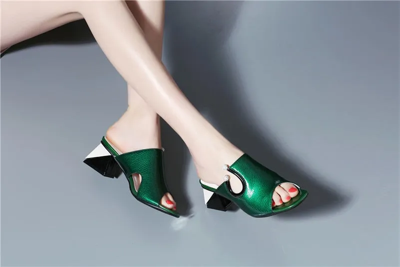 Women's Summer Leather Heeled Sandals