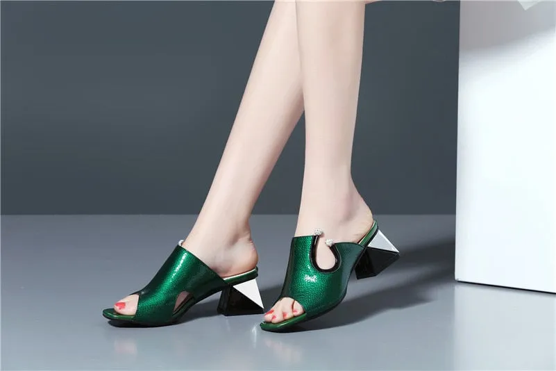 Women's Summer Leather Heeled Sandals