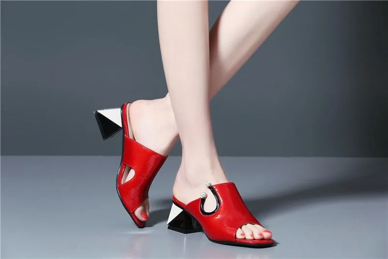 Women's Summer Leather Heeled Sandals