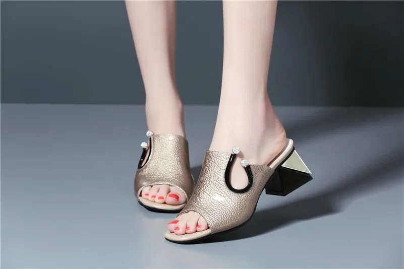 Women's Summer Leather Heeled Sandals